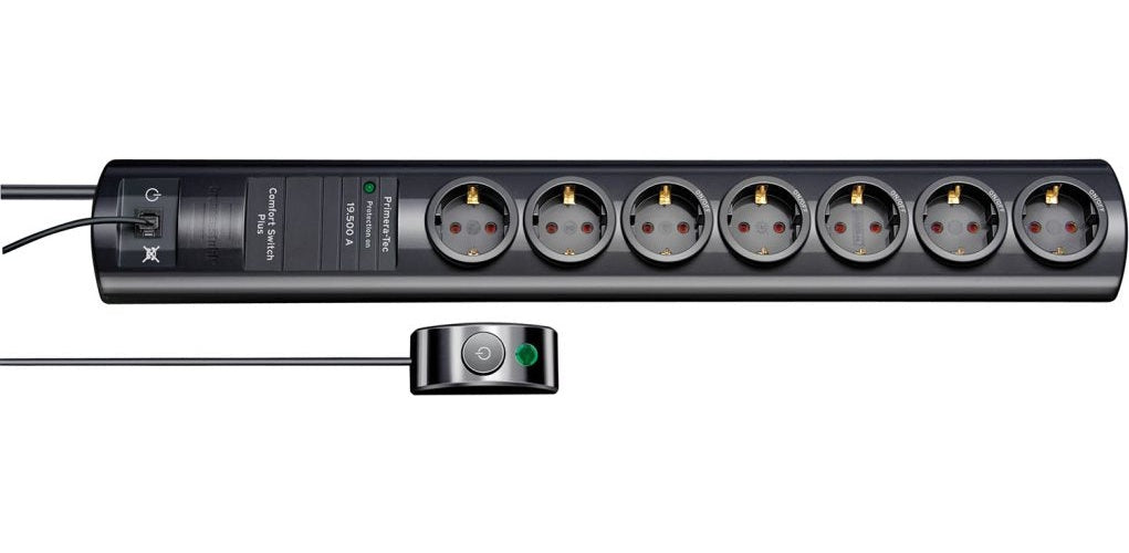 brennenstuhl Primera-Tec Comfort Switch Plus - Überspannungsschutz - Wechselstrom 250 V - 3500 Watt - Ausgangsbuchsen: 7 - 2,0m - Deutschland - black (1153300467) afbeelding 1
