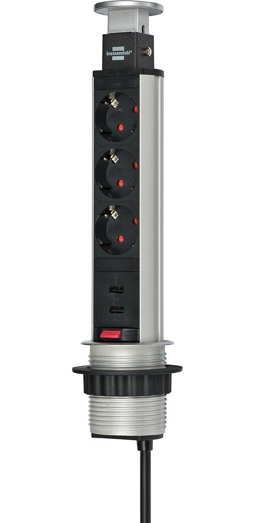 brennenstuhl Tower Power USB-Charger Desktop Extension Socket - Verlängerungsschnur - Ausgangsbuchsen: 3 - 2,0m - Schwarz, Aluminium (1396200013) - 4007123638956 - image 1