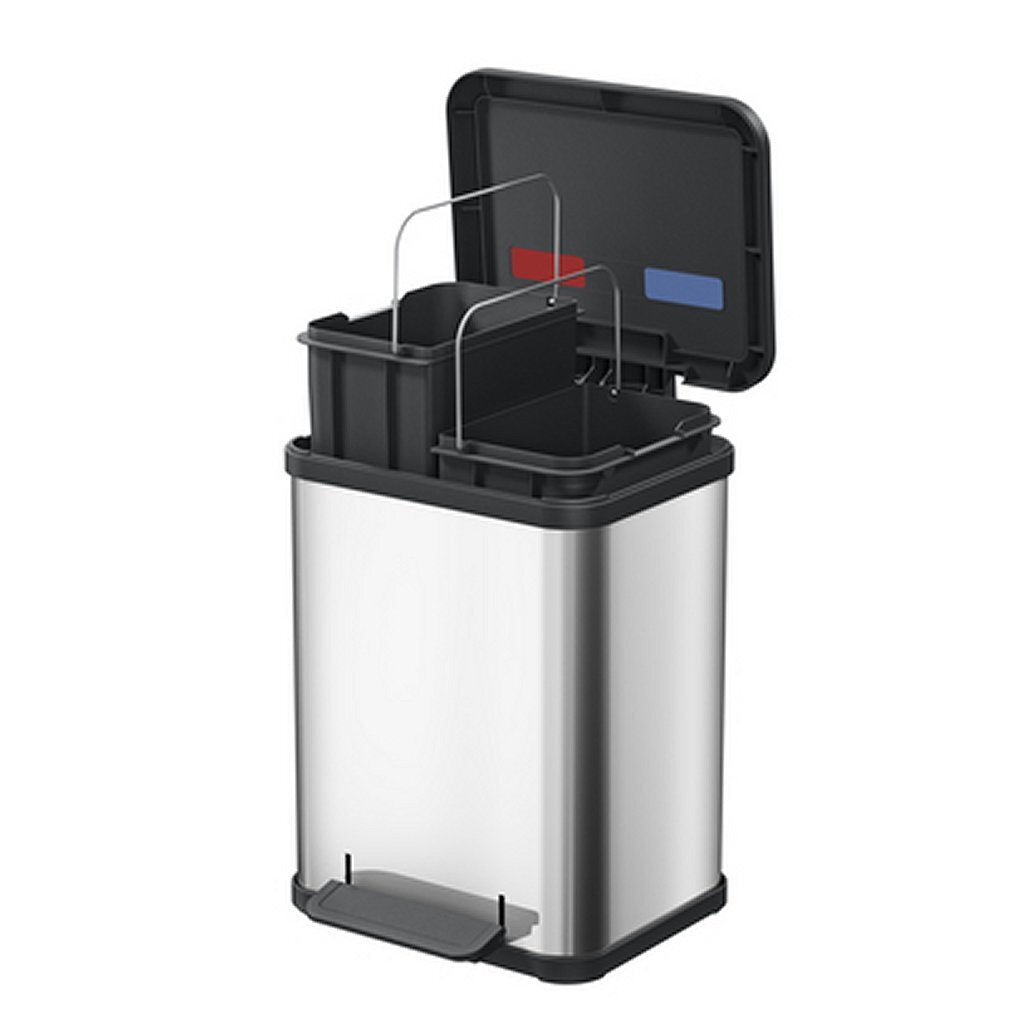 Hailo Oko Duo Plus M Pedal Bin 2x9L - Stainless Steel/Black Waste Separation