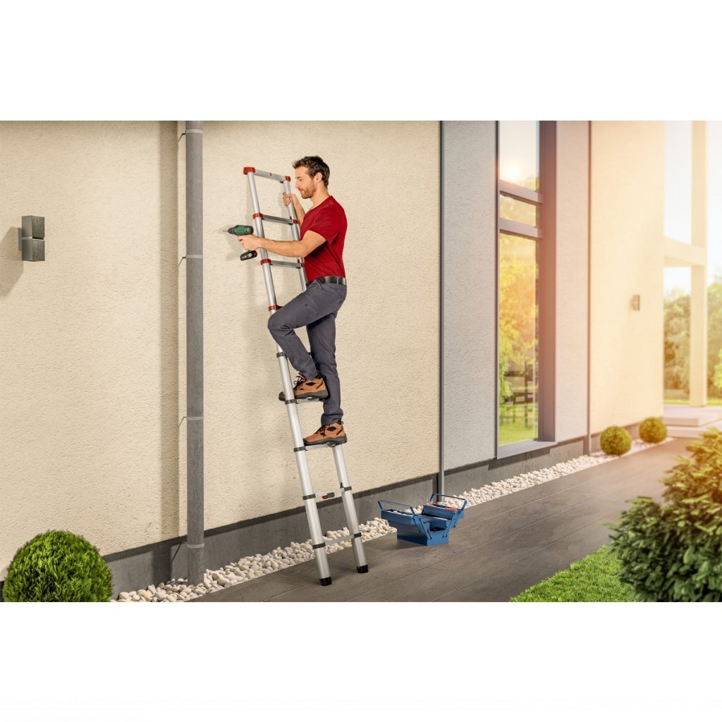 Hailo T80 Aluminium Telescopic Ladder 11 Rungs + Stabilizer Bar 103-322 cm