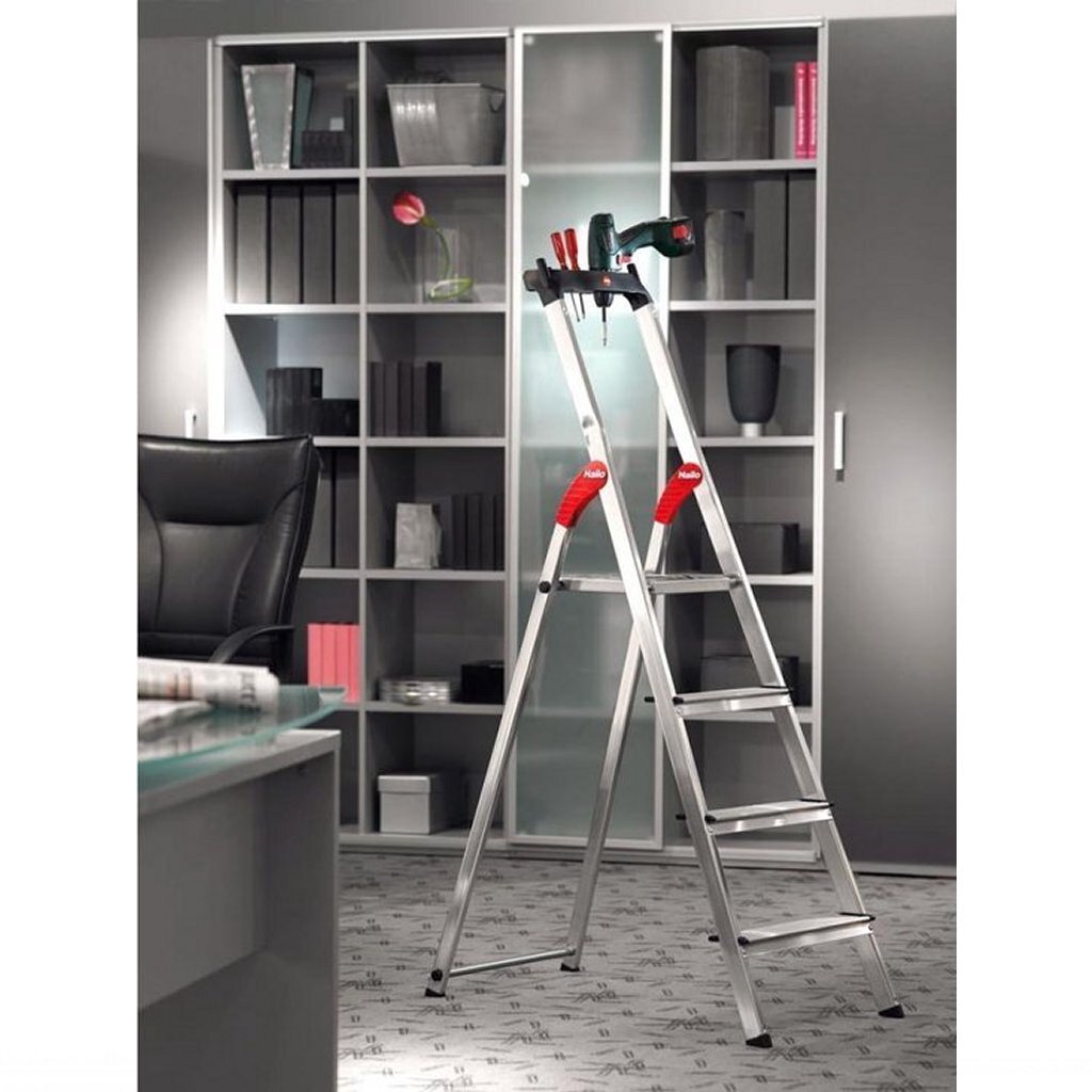 Hailo L80 ComfortLine Aluminium Household Ladder 4 Steps - 150 kg Load Capacity - Model 8040-415