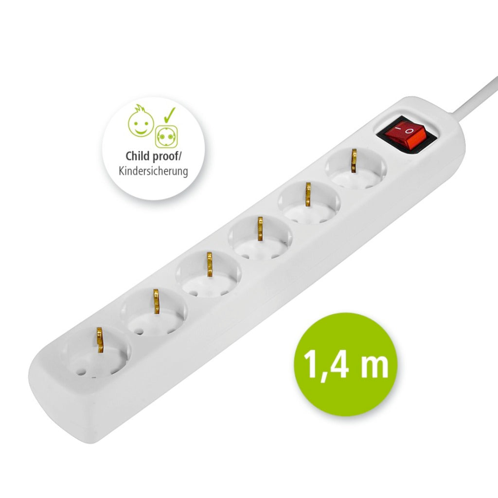 Hama Distribution Panel 6 Sockets with Switch Child-proof 1.4 m White