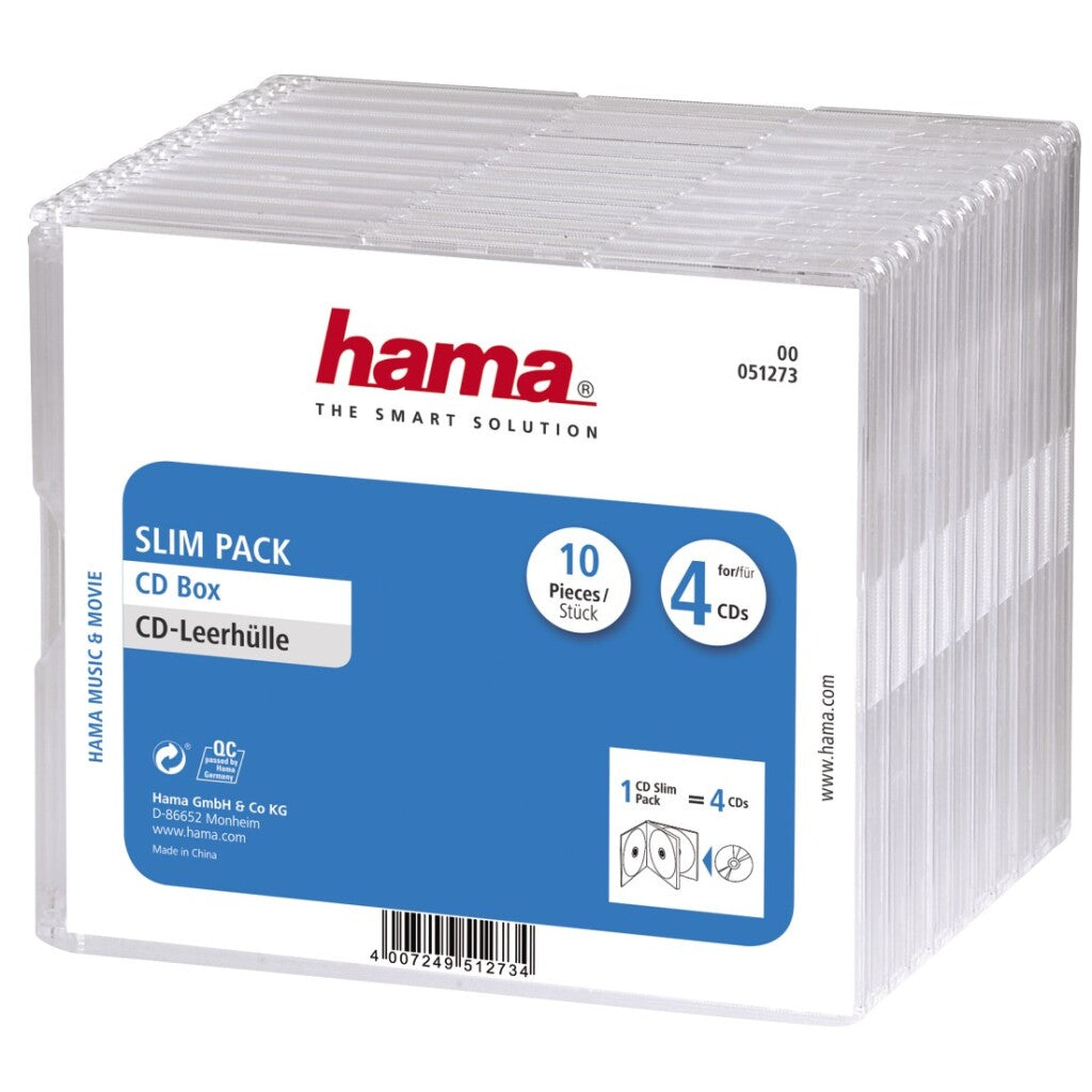 Hama CD Cases Slim-Pack 4 per 10 Transparent Universal