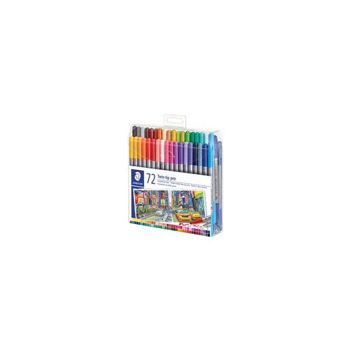 STAEDTLER Doppel-Fasermaler Twin-tip, 72er Kunststoff-Etui 2 Spitzen, Strichstärke: 3.0 mm / 0,5 - 0,8 mm, - 1 Stück (3200 TB72) afbeelding 1