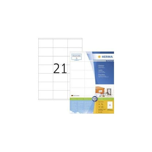 HERMA Premium - Permanent selbstklebende, matte laminierte Papieretiketten - weiß - 70 x 42 mm - 2100 Etikett(en) (100 Bogen x 21) (4451) afbeelding 1