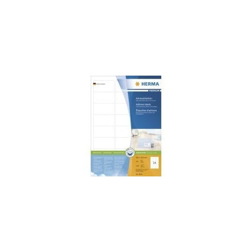 HERMA Premium - Papier - matt - permanent selbstklebend - weiß - 63.5 x 33.9 mm 2400 Etikett(en) (100 Bogen x 24) laminierte Adressetiketten afbeelding 1