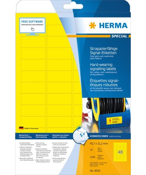 HERMA Special - Selbstklebende matte Folienetiketten - Gelb - 21,2 x 45,7 mm 1200 Stck. (25 Bogen x 48) (8030) afbeelding 1