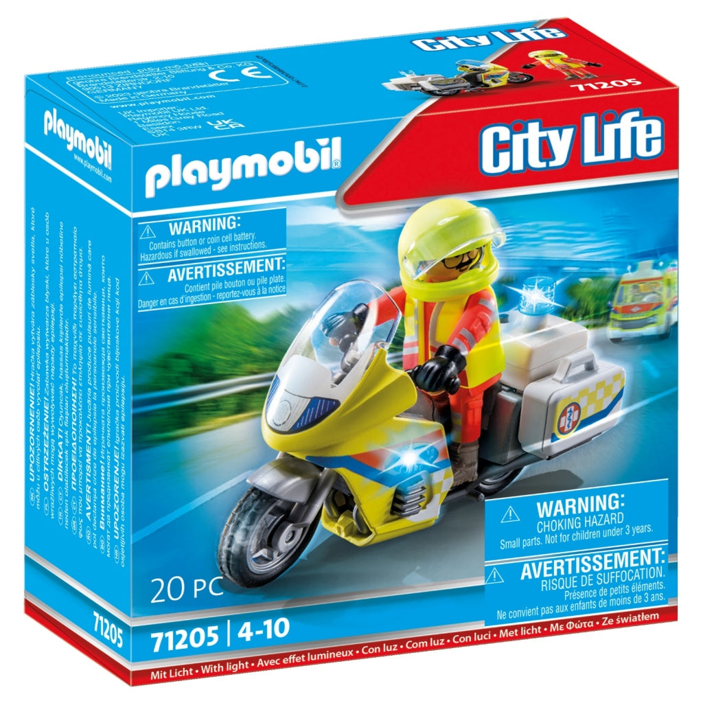 Playmobil City Life Emergency Motorcycle Set 71205 with Flashing Light