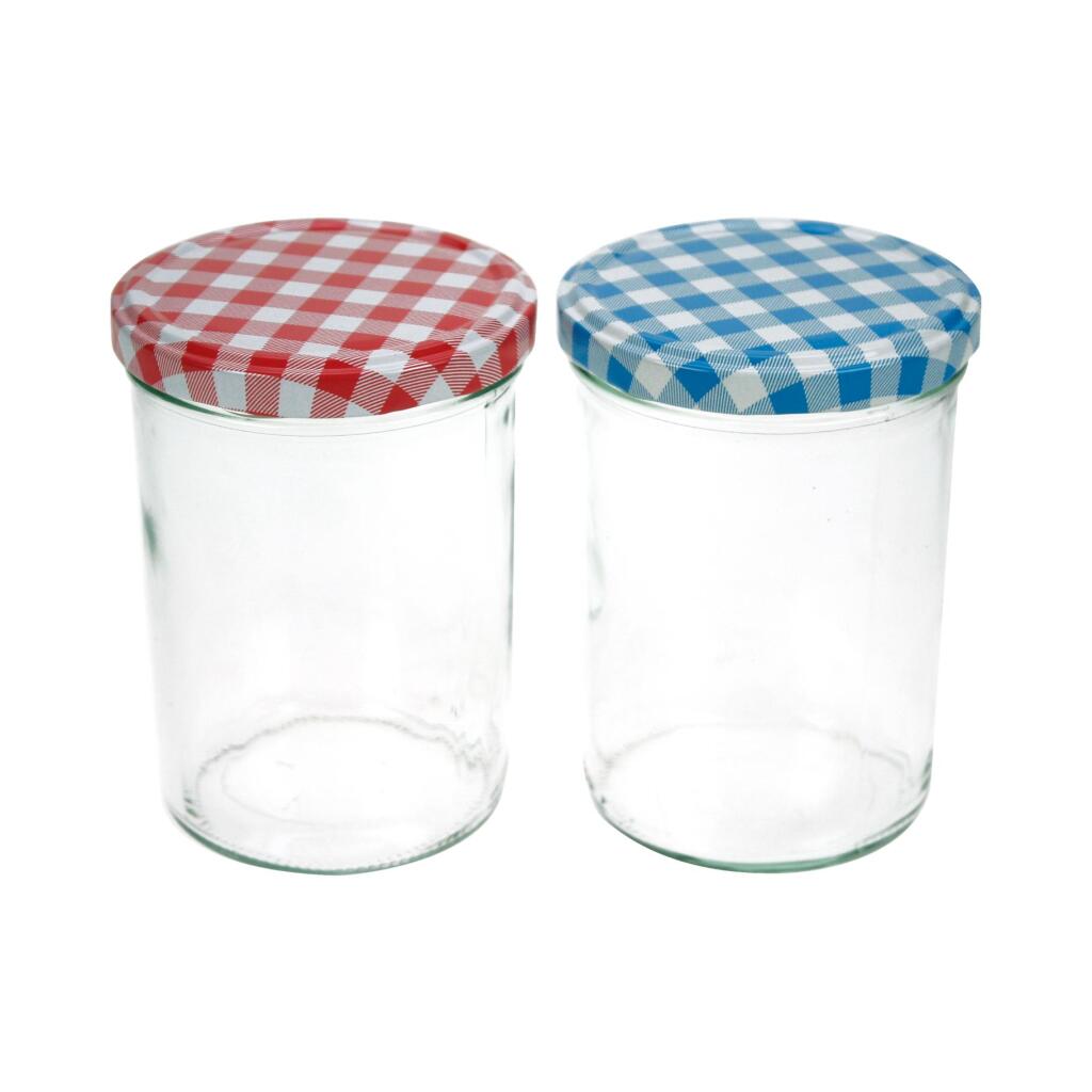 Jam Jars Set of 6 Glass 440 ml Red/Blue