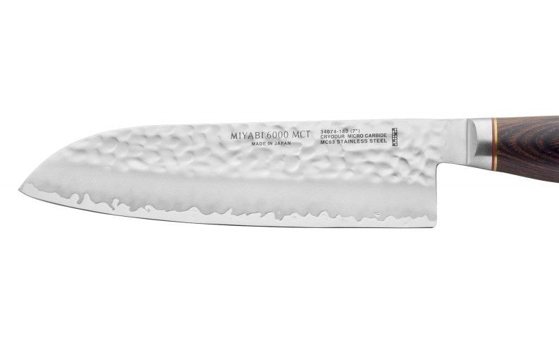 MIYABI Santoku Kochmesser, Stahl, 180 mm, silber / braun, 34074-181-0 MIYABI 6000 MCT Santoku: "Drei Tugenden", zum Schneiden von Fleisch, Fisch und Gemüse. Beidseitig abgezogene Klinge. (34074-181-0) - 4009839308079 - image 4