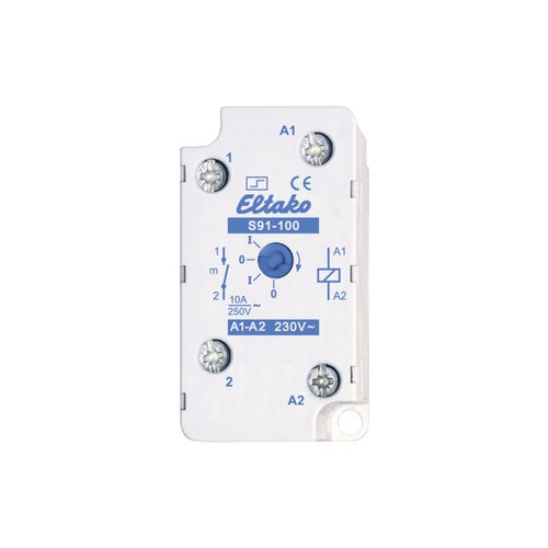 Eltako S91-100-230V. Produktfarbe: Weiß, Zertifizierung: CE. AC Eingangsspannung: 250 V, Stromstärke: 10 A. Abmessungen (BxTxH): 26 x 32 x 50 mm (S91-100-230V) afbeelding 1