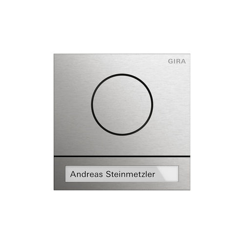 GIRA 5565920. Übertragungstechnik: Verkabelt, Module Menge (max): 1 Modul(e), Internationale Schutzart (IP-Code): IP54. Produktfarbe: Edelstahl, Gehäusematerial: Edelstahl. Außengerät Stromversorgung: AC/DC. Breite: 106,5 mm, Höhe: 106,5 mm (5565920) afbeelding 1