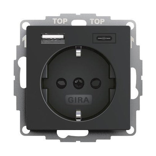 Gira Steckdose+USB Schwarz 2459005 (2459005) afbeelding 1