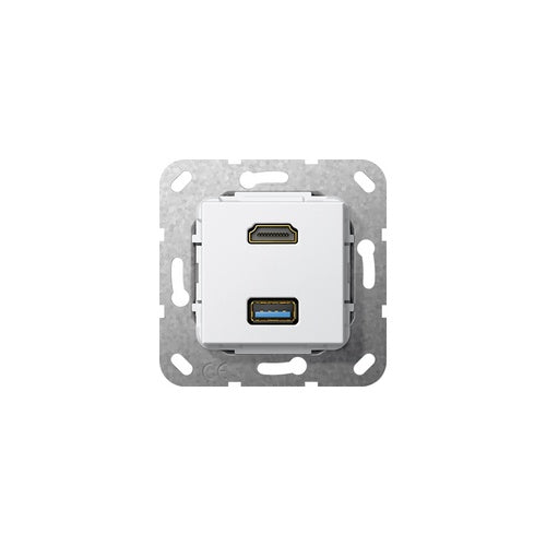 GIRA 4847133. Buchsen-Typ: HDMI + USB A, USB-Version: 3.0 (3.1 Gen 1). Produktfarbe: Weiß (4847133) afbeelding 1
