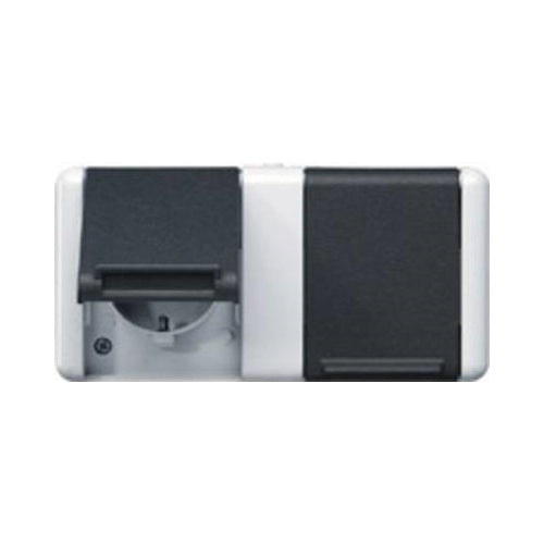 JUNG SCHUKO-Steckdose 2-fach 8220W WG800 IP44 waagr.Mont.4 Lei-E.1Abd. 8220W (8220W) afbeelding 1