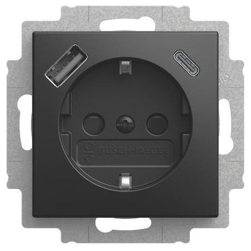 BUSCH JAEGER BJ 20 EUCB2USBAC-915 SCHUKO USB-Steckdosen-Einsatz Safety+ mit USB A/C (2CKA002011A6342) afbeelding 1