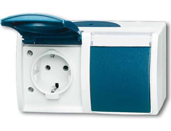 BUSCH-JAEGER Schuko-Doppelsteckdose 20/2EWN-53 ocean waager. mit Namesschild 20/2EWN-53 (2084-0-0703) afbeelding 1