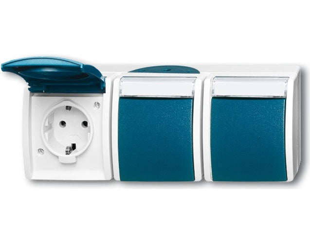 BUSCH-JAEGER Schuko-Dreifachsteckdose 2300/3EWN-53 ocean waager. mit Namensschild 2300/3EWN-53 (2084-0-0704) afbeelding 1