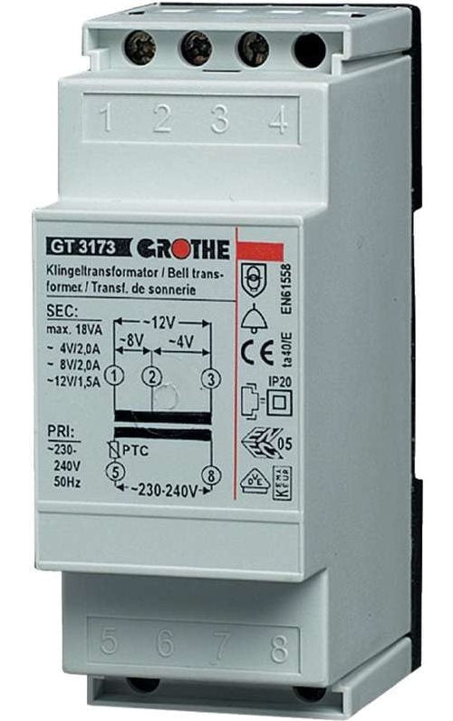 Grothe Klingel-Transformator 8 V/AC 1 A 14201 (14201) afbeelding 1