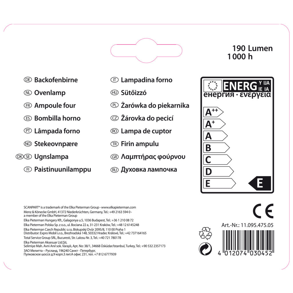Scanpart Ovenlamp E14 25W 300°C Tube A2 300gr
