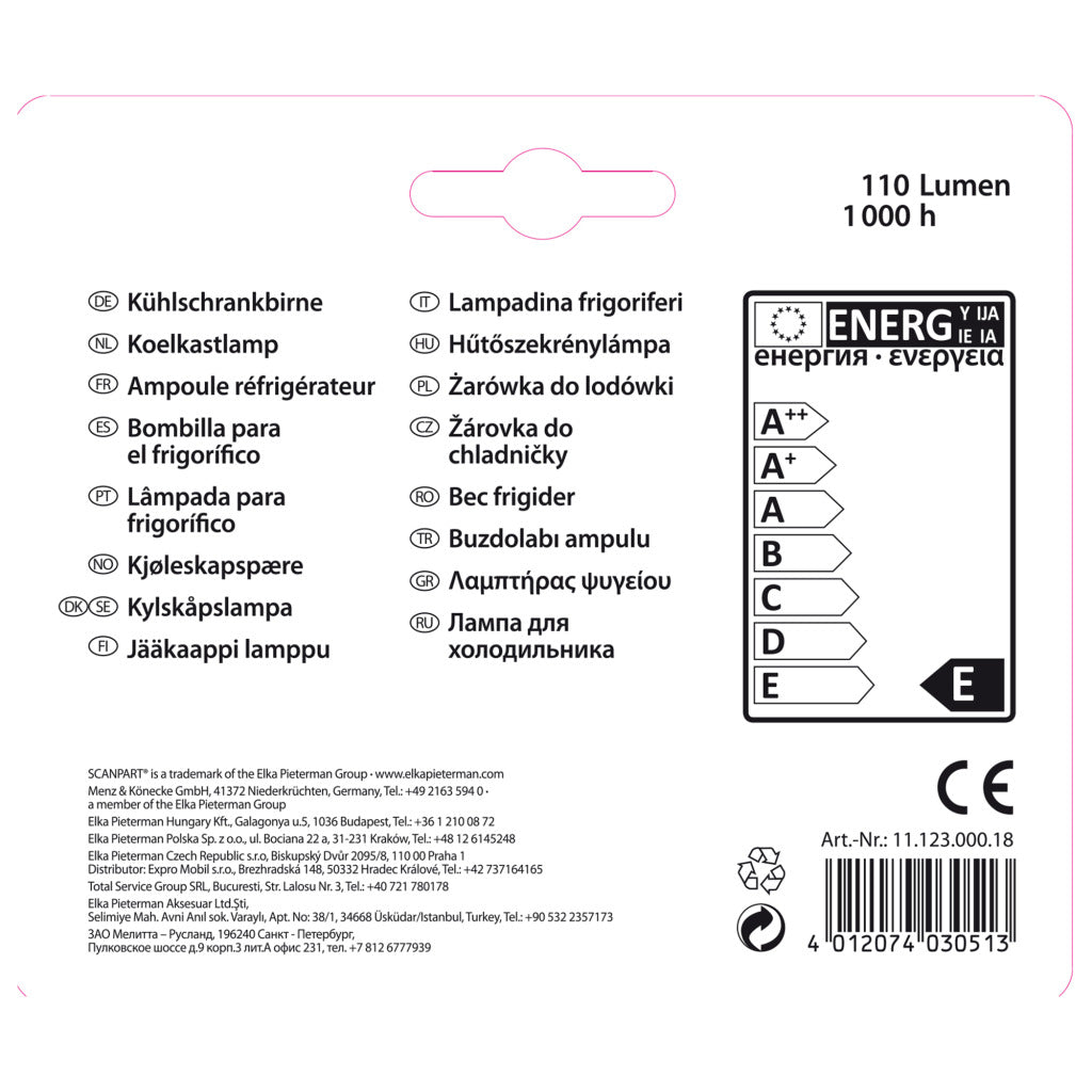 Scanpart Refrigerator Lamp E14 15w 2-pack