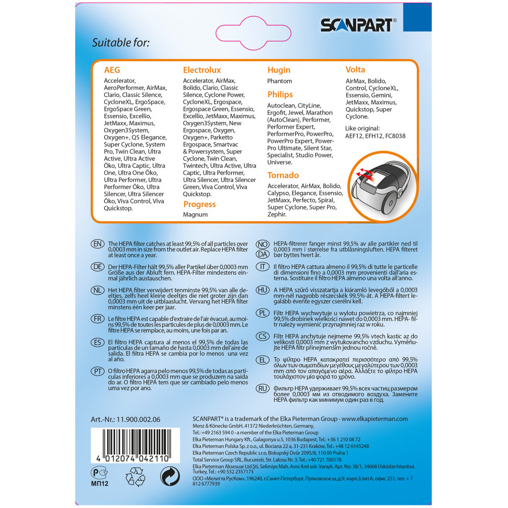 Scanpart Phi/ele S-class Filter Efh12 - HEPA H12 Filter for Allergies
