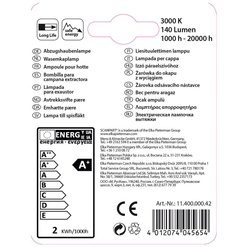 Scanpart Extractor Hood Lamp E14 20w LED T26