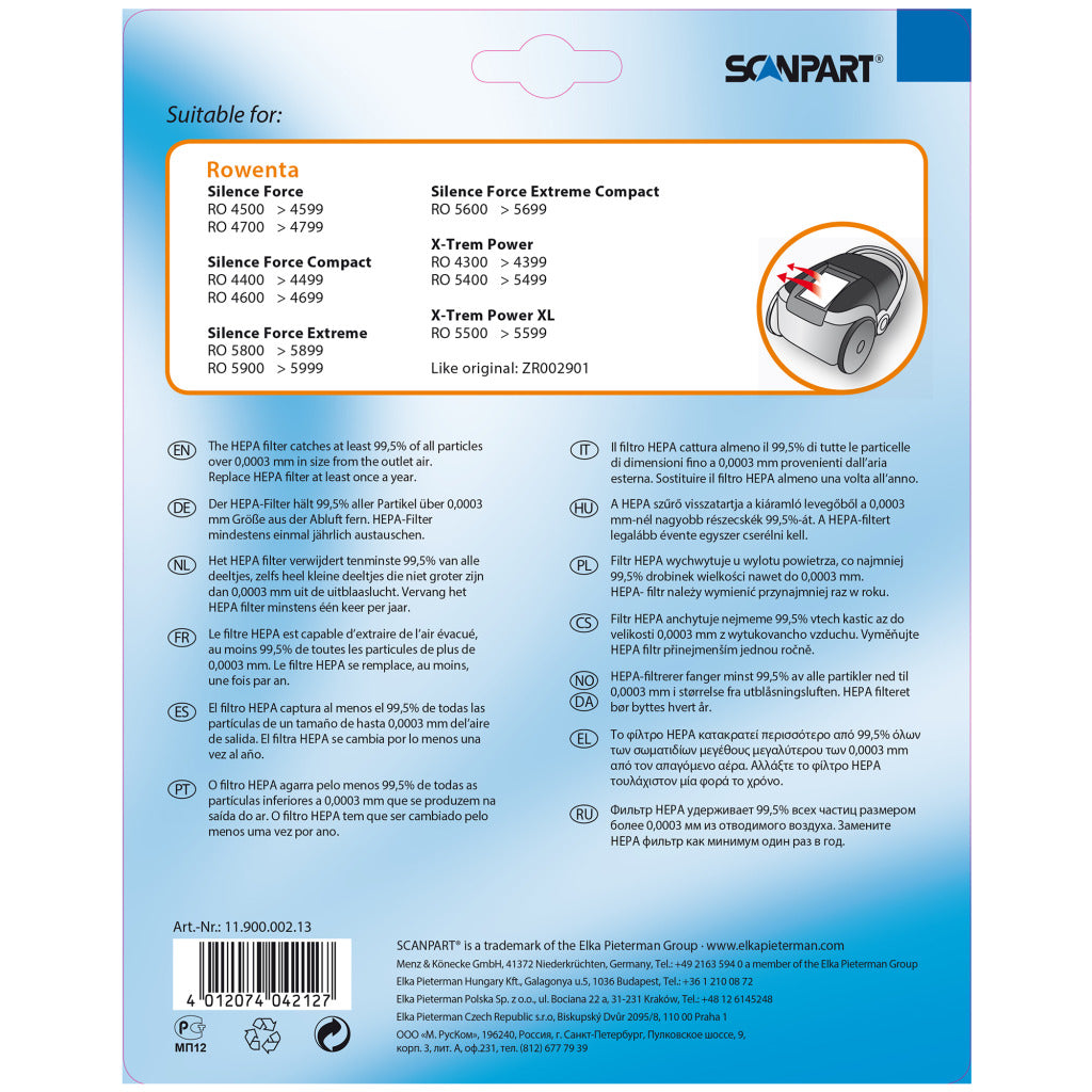 Scanpart Rowenta Hepafilter ZR002901 H12
