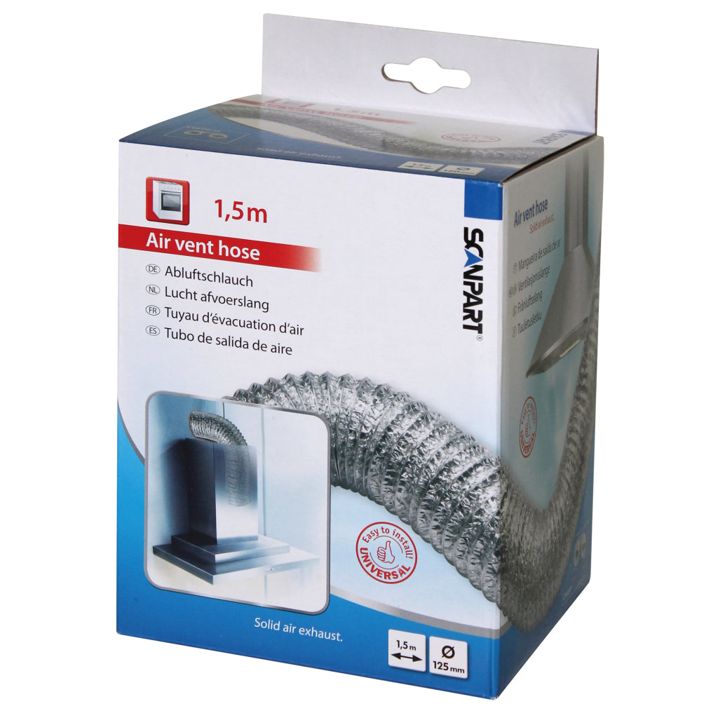 Scanpart Aluminum Air Exhaust Hose 1.5 m 125 mm - Flexible Hose for Ventilation Systems