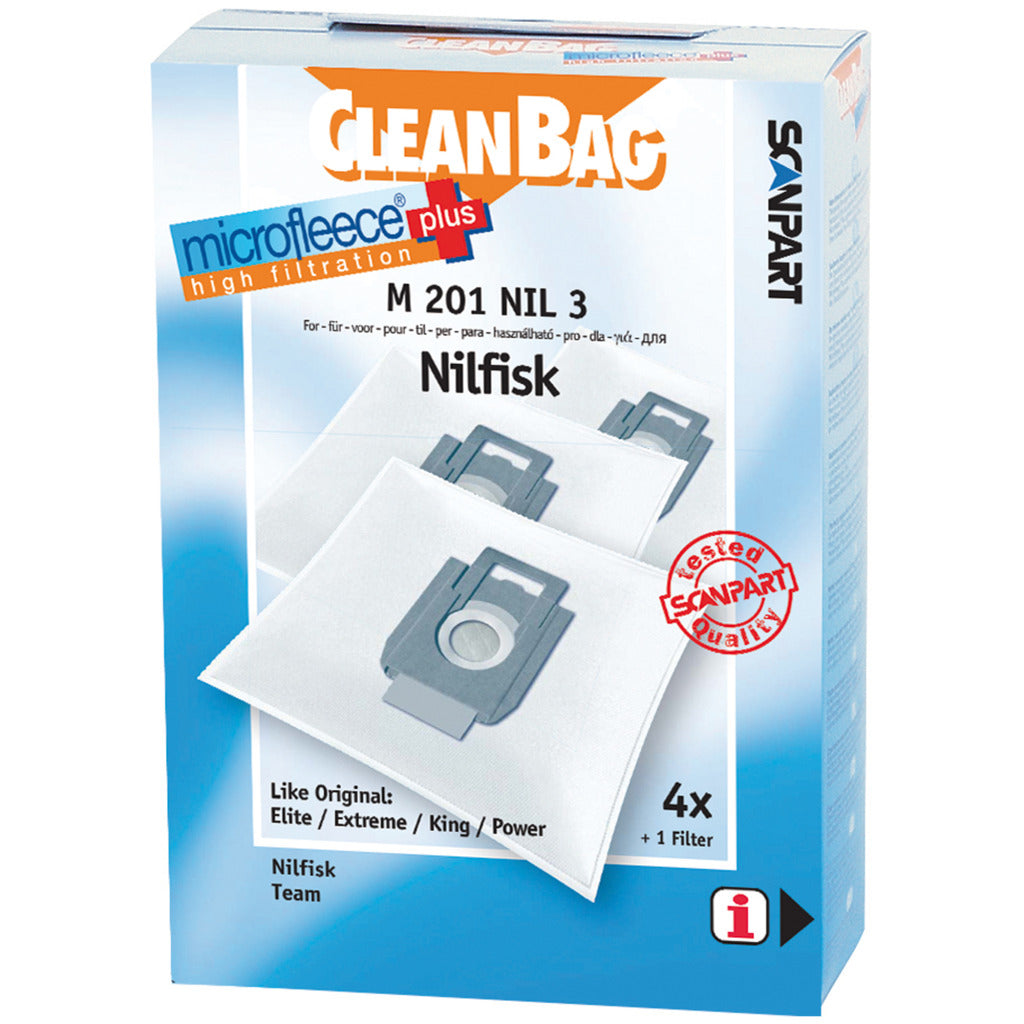 Scanpart M201nil3 Microfleece Dust Bag Nilfisk King Micro One - Pack of 4
