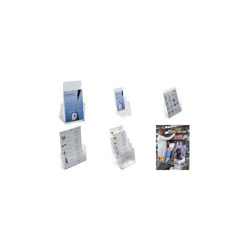 helit Tisch-Prospekthalter, DIN A4 hoch, 4 Fächer, glasklar aus Acryl, Maße: (B)230 x (T)170 x (H)345 mm (H2352402) afbeelding 1