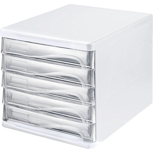 helit Schubladenbox, 5 Schübe, lichtgrau/glasklar aus Polystyrol/ABS, stapelbar, mit Griffmulde zum Einfachen (H6129402) afbeelding 2