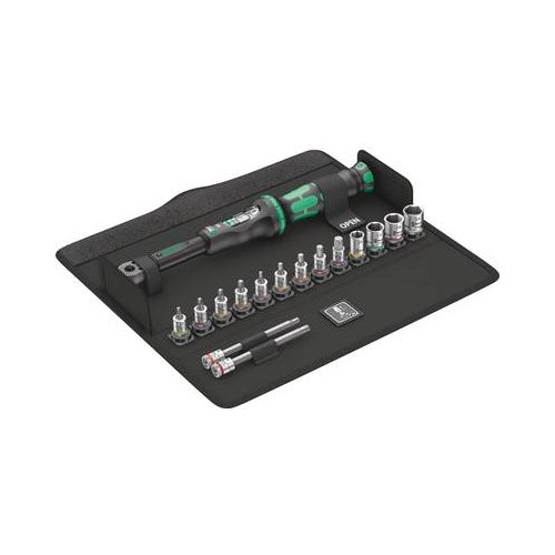 Wera Bicycle Set Torque 1 - Drehmomentschlüssel mit Ratschenfunktion und Bit- sowie Steckschlüsselsatz - 16 Stücke - 1/4" - 2,5 - 25 N·m (05004180001) afbeelding 1