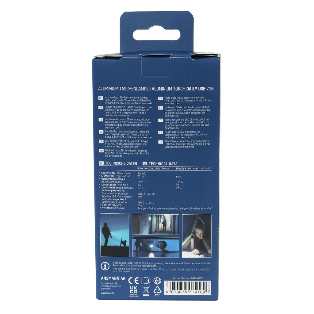 Ansmann Flashlight 70b 70 Lumen - Handy LED Metal Flashlight