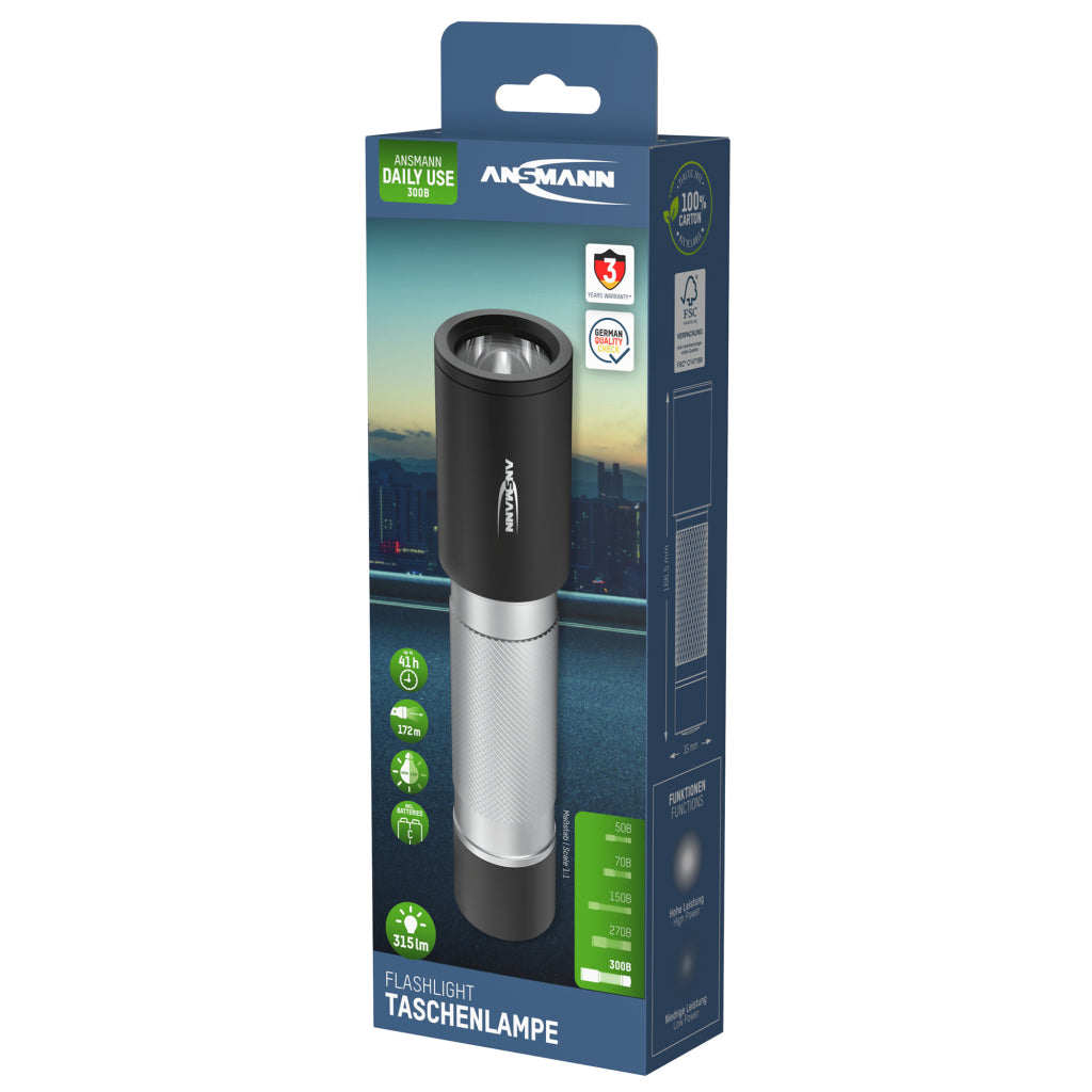 Ansmann Flashlight 300b - 315 Lumen LED Metal Torch