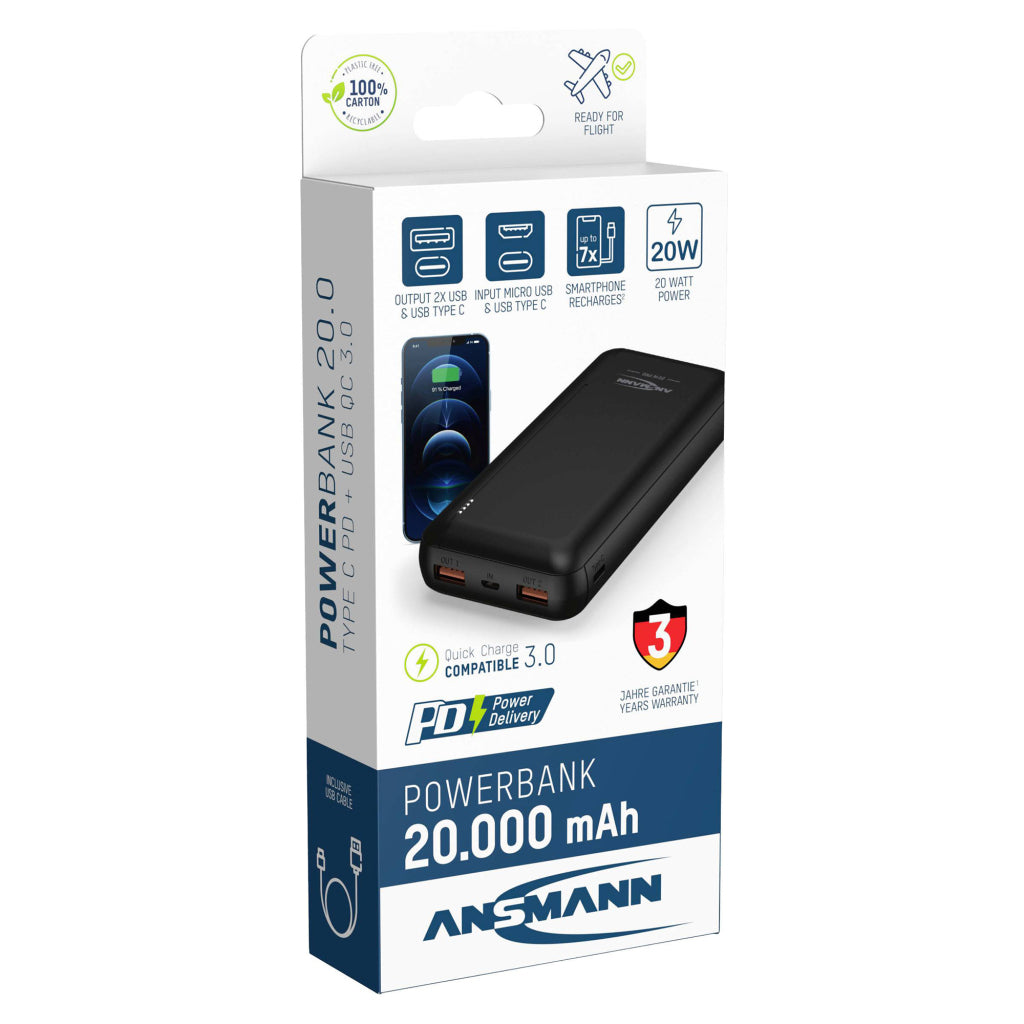 Ansmann Powerbank USB-C 20,000 mAh - Black