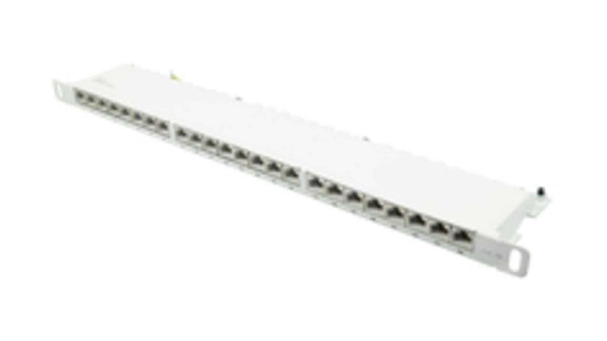 Patchpanel 48,30cm (19") Cat. 6A, 24-Port, 0,5 HE, STP geschirmt, werkzeugloses Öffnen, Reinweiß (RAL9010), Go (GC-N0143) afbeelding 1