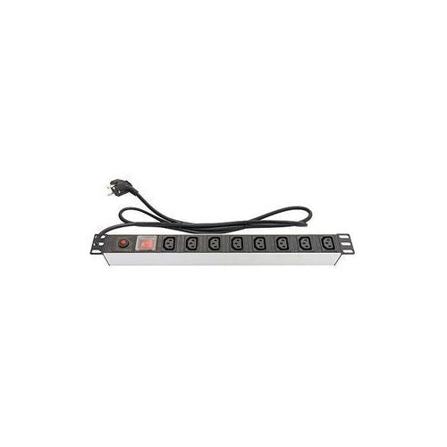 Steckdosenleiste 48,30cm (19"), 1HE, Schuko-Stecker an 8x C13 Kaltgeräte-Buchse (10A), mit Schalter, ÜSS, Aluminiumprofil, Good Connections® (GC-N0074) afbeelding 1