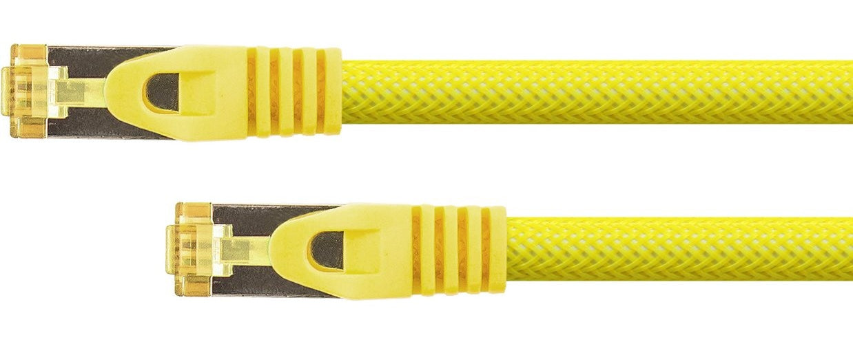 Python® Series RJ45 Patchkabel mitCat.7 Rohkabel, Rastnasenschutz (RNS®) und Nylongeflecht, S/FTP, PiMF, halogenfrei, 600MHz, OFC, gelb, 25m (8070PY-250Y) afbeelding 1