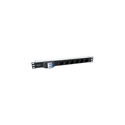 equip Pro - Stromverteilungseinheit (Rack - einbaufähig) - Wechselstrom 220-240 V - 3500 Watt - Eingabe, Eingang CEE 7/7 - Ausgangsanschlüsse: 6 (CEE 7/7) - 1U - 48,3 cm (19") - 1,8m - Deutschland - Schwarz, Silber (333312) afbeelding 1