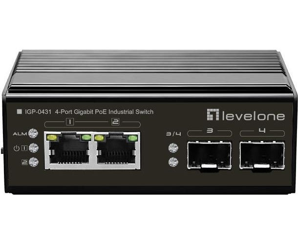 LevelOne IGP-0431 - Switch - unmanaged - 2 x 10/100/1000 (PoE) + 2 x Gigabit SFP - an DIN-Schiene montierbar - PoE - DC power afbeelding 1