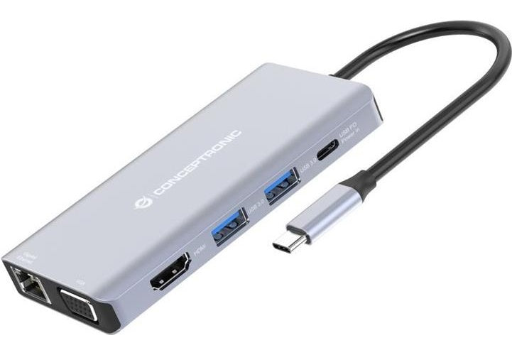 CONCEPTRONIC Dock USB-C->10-in-1 HDMI,USB3.0,SD,100WPD grau (DONN20G) afbeelding 1