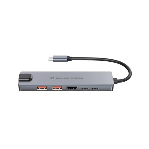 Conceptronic Dock 6-in-1 USB-C->HDMI 2xUSB-A USB-C GbE 140W (DONN29G) afbeelding 3