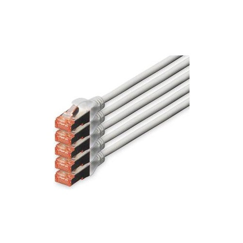 DIGITUS Professional - Patch-Kabel - RJ-45 (M) bis RJ-45 (M) - 20 m - SFTP - CAT 6 - geschirmt, halogenfrei, geformt, ohne Haken - Grau (Packung mit 5) afbeelding 1
