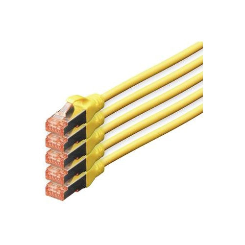 DIGITUS Professional - Patch-Kabel - RJ-45 (M) bis RJ-45 (M) - 10 m - SFTP - CAT 6 - geschirmt, halogenfrei, geformt, ohne Haken - Gelb (Packung mit 5) afbeelding 1