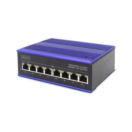 DIGITUS Industrial - Switch - unmanaged - 8 x 10/100/1000Base-TX (PoE+) - Desktop, an DIN-Schiene montierbar - PoE+ (DN-651121) afbeelding 1