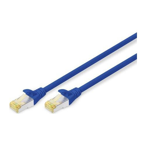 DIGITUS - Patch-Kabel - RJ-45 (M) bis RJ-45 (M) - 2 m - SFTP - CAT 6a - halogenfrei, geformt, ohne Haken - Blau (Packung mit 10) afbeelding 1