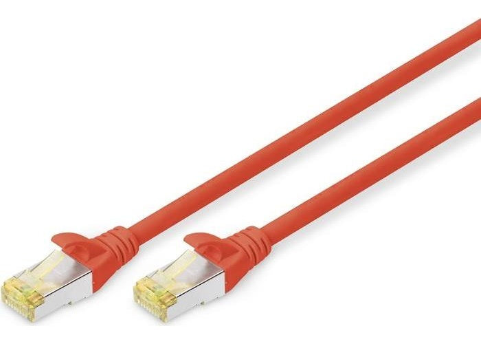 DIGITUS - Patch-Kabel - RJ-45 (M) bis RJ-45 (M) - 3 m - SFTP - CAT 6a - halogenfrei, geformt, ohne Haken - Rot (Packung mit 10) afbeelding 1