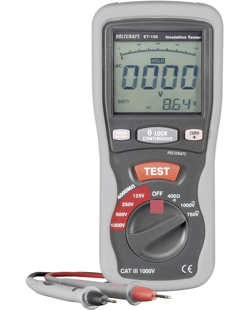 Voltcraft ET-100 Isolationstester, Isoltationsmessgerät 125/250/500/1000 V CAT III 600 V (ET-100) afbeelding 1