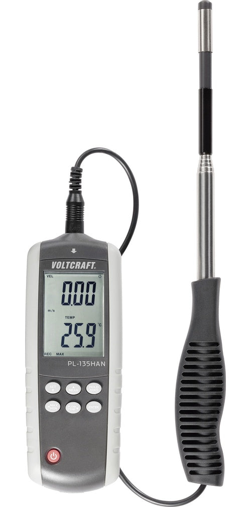 Voltcraft PL-135HAN Hitzdraht-Anemometer mit Temperaturmessfunktion und USB-Schnittstelle, Teleskop- (PL-135HAN) afbeelding 1